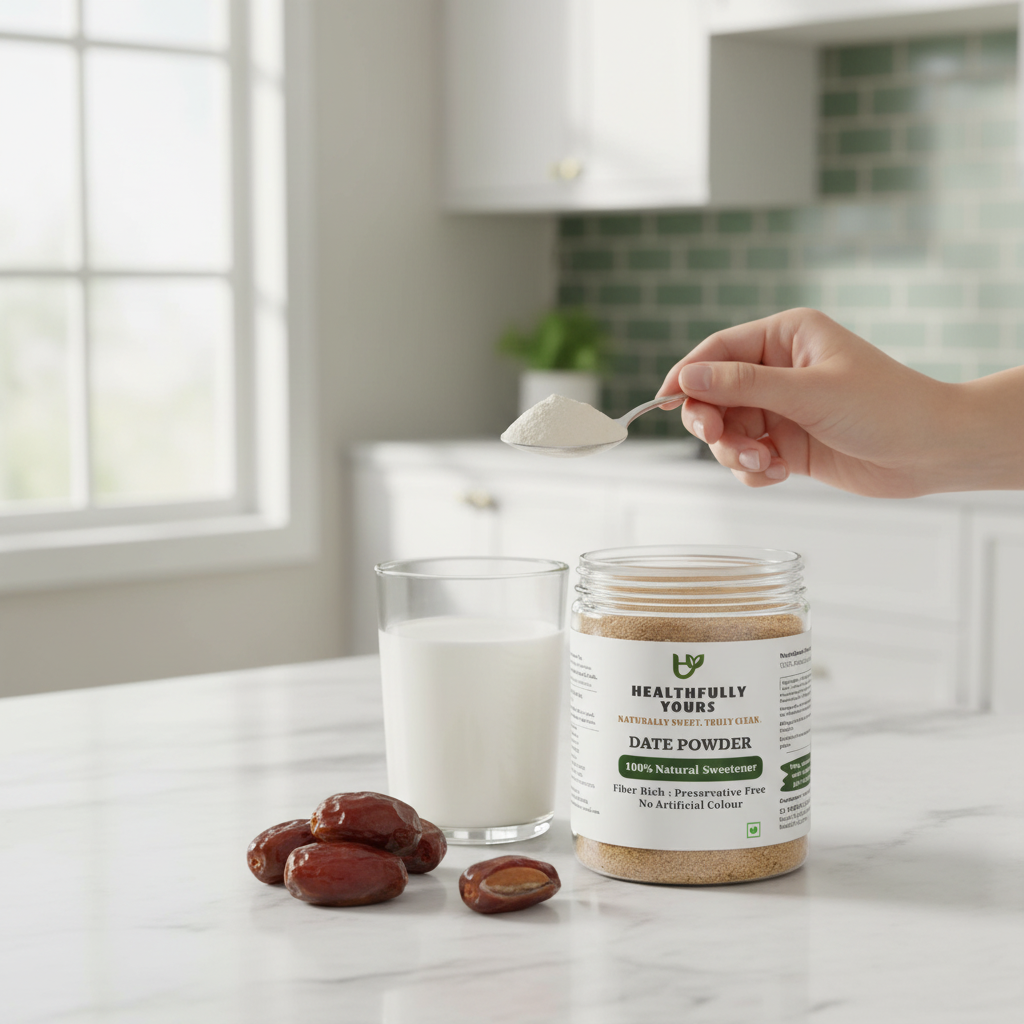 Date Powder Being Added to Milk